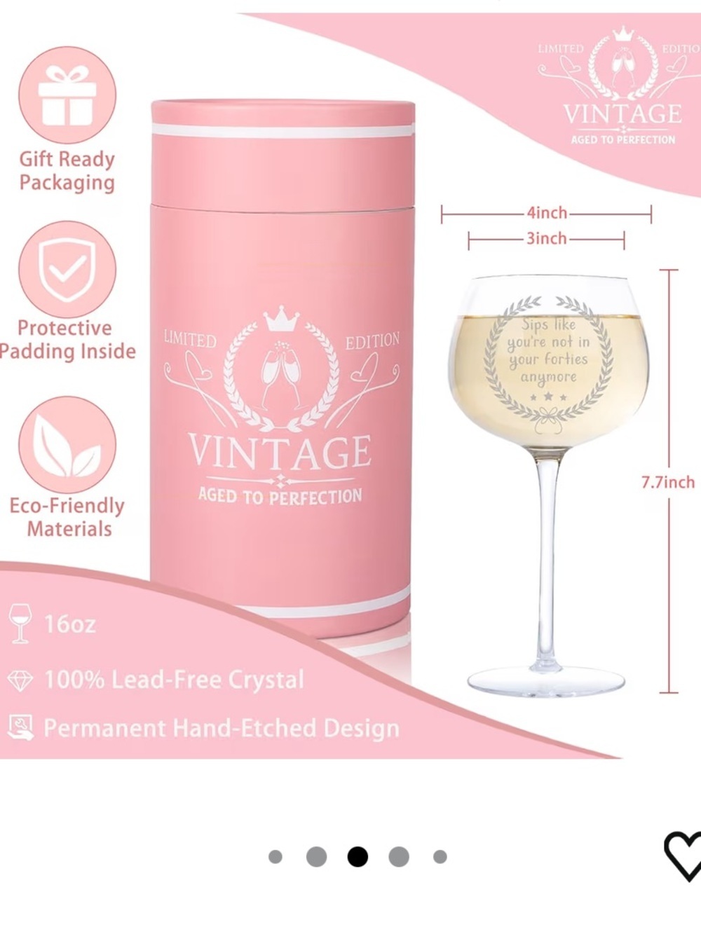 Vintage Pink Crystal Wine Glass 50th Birthday Gift New - Picture 2 of 8